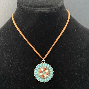 Robert Rose Faux Turquoise and Coral Medallion Necklace